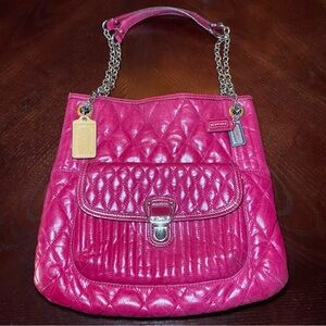 Coach Poppy Fiona Slim Quilted Fuchsia Leather Shoulder Bag with Chain Handles